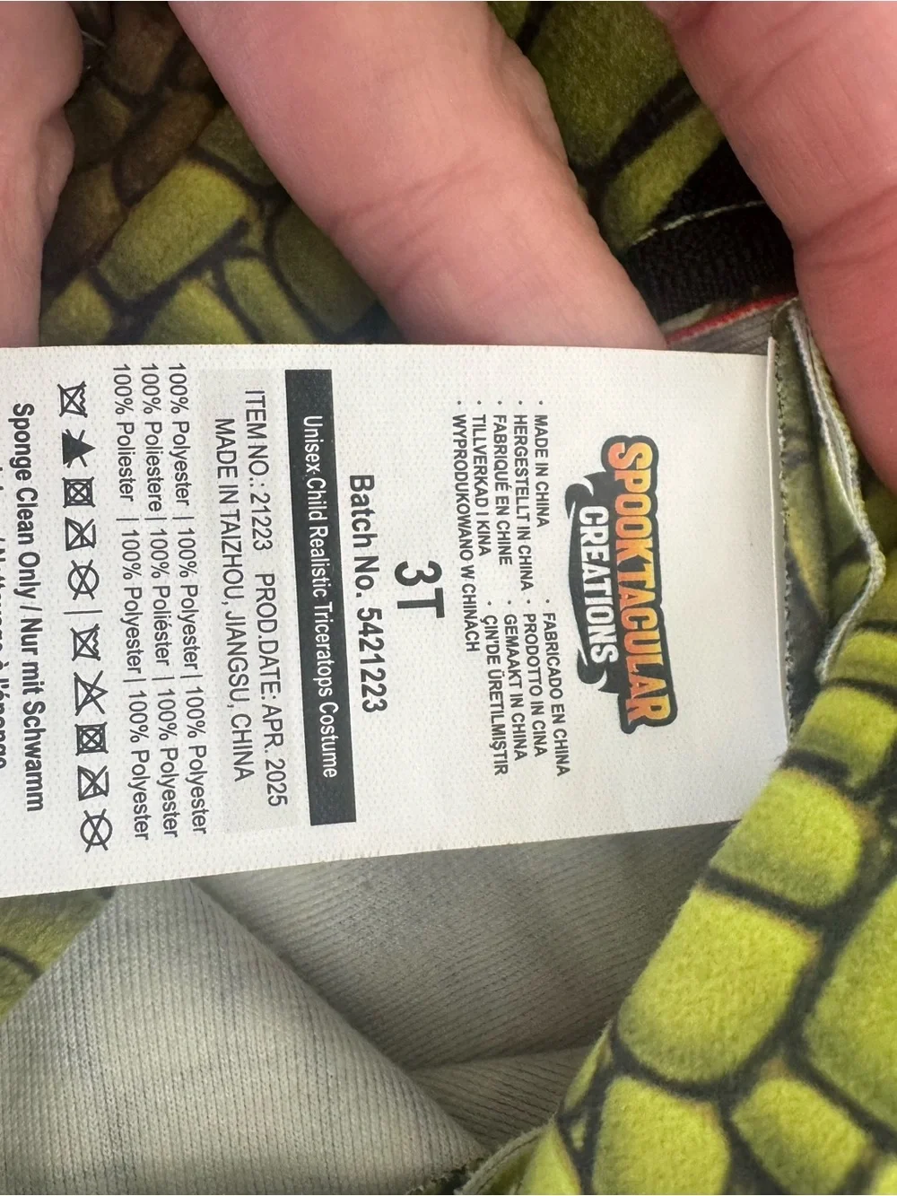 Spooktacular Creations Triceratops Dinosaur Costume Toddler 3T Halloween Green
